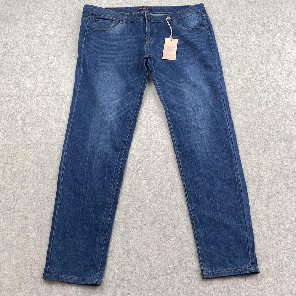 APRIL GIRL Straight Jeans Juniors 15 (37x28) Blue Med Wash Stretch Denim